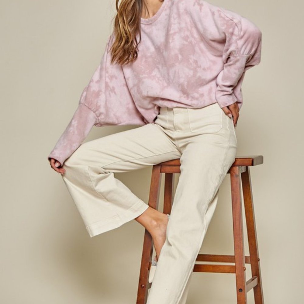 Mauve Tie Dye Long Sleeve Crew Neck Loose fit Top. Very soft material and cozy. - Picture 2 of 6